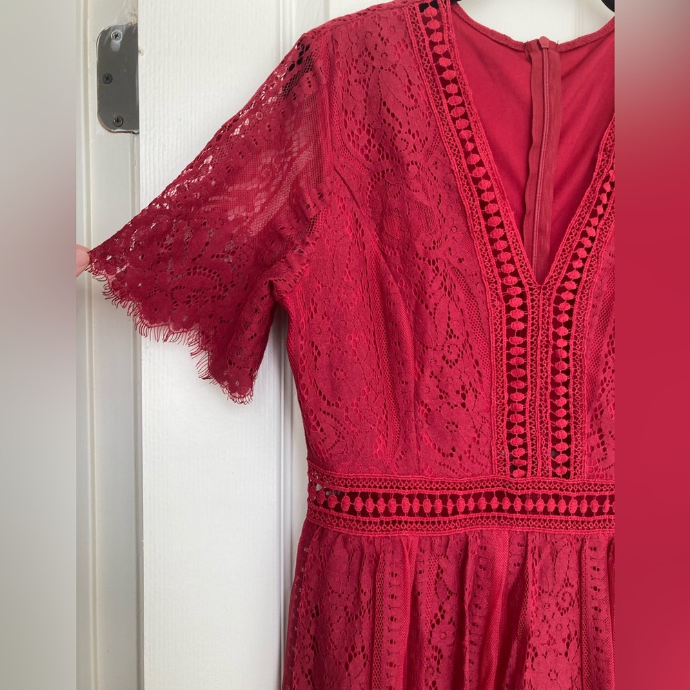 Red Boho Cut Out Lace Maxi